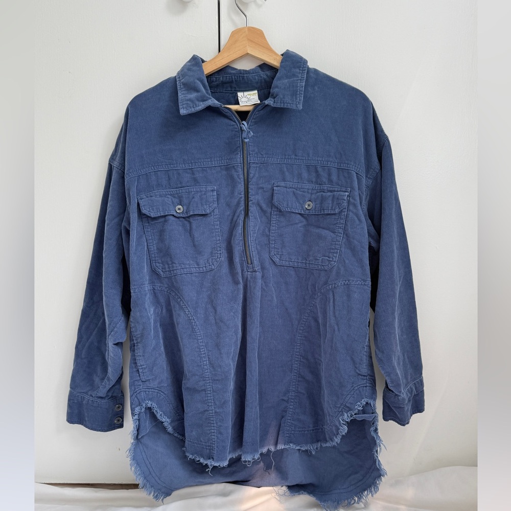 Aerie Blue Frayed Hem quarter zip Shirt size S